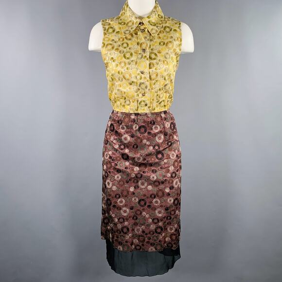 MARC JACOBS Size 4 Yellow Brown Rayon Silk Embroidered Elastic Waistband Dress - Picture 1 of 7